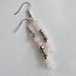 ORIGINAL DESIGN ROSEQUARTZ &EMBOSSED SILVER DROP DANGLE ACCENT EARRINGS