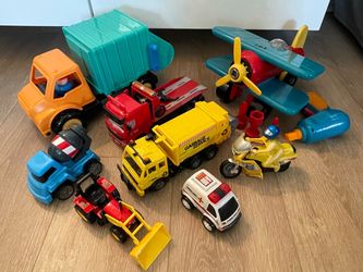 Toy vehicles and airplane