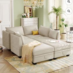 Sectional Sofa - Beige Fabric