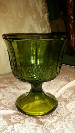 Vintage Olive Glass Compote Candy Dish