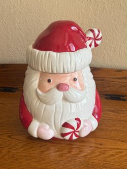 Santa Claus Peppermint Cookie Jar Red Pink Christmas Decor large holiday New HTF