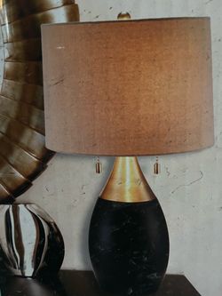 Black and Gold Table Lamp with Drum Shade