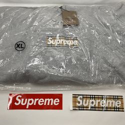 Supreme Burberry Box Logo Hooded Sweatshirt Heather Grey Size XL Extra Large SS22
