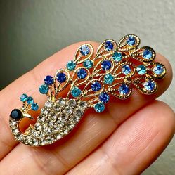 Blue Peacock Brooch 