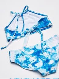Swimsuit Blue & White Tie-Dye Bandeau Bikini β Size L (Top), M (Bottom)