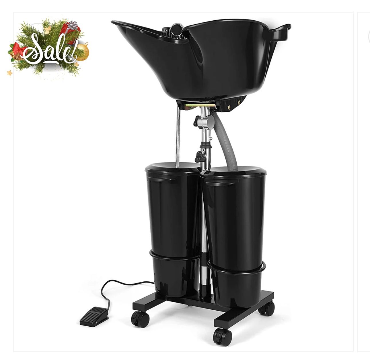 Portable Shampoo Bowl with 2 Water Tanks/Electric Pump Plastic Shampoo Basin Deep Sink Adjustable Height Hair Washing Sink with Drain Hose