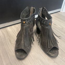 Roper Women’s Sanded Brown Leather Fringe Heels (Size 9)