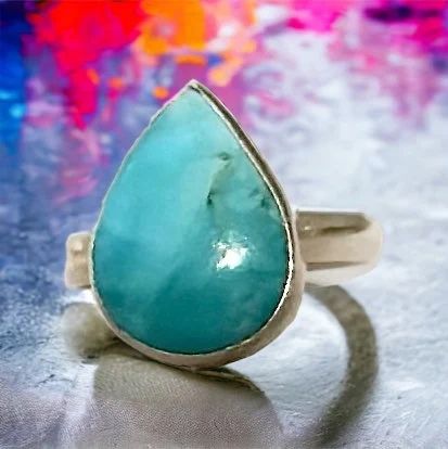 Natural Larimar Ring Sterling Silver 