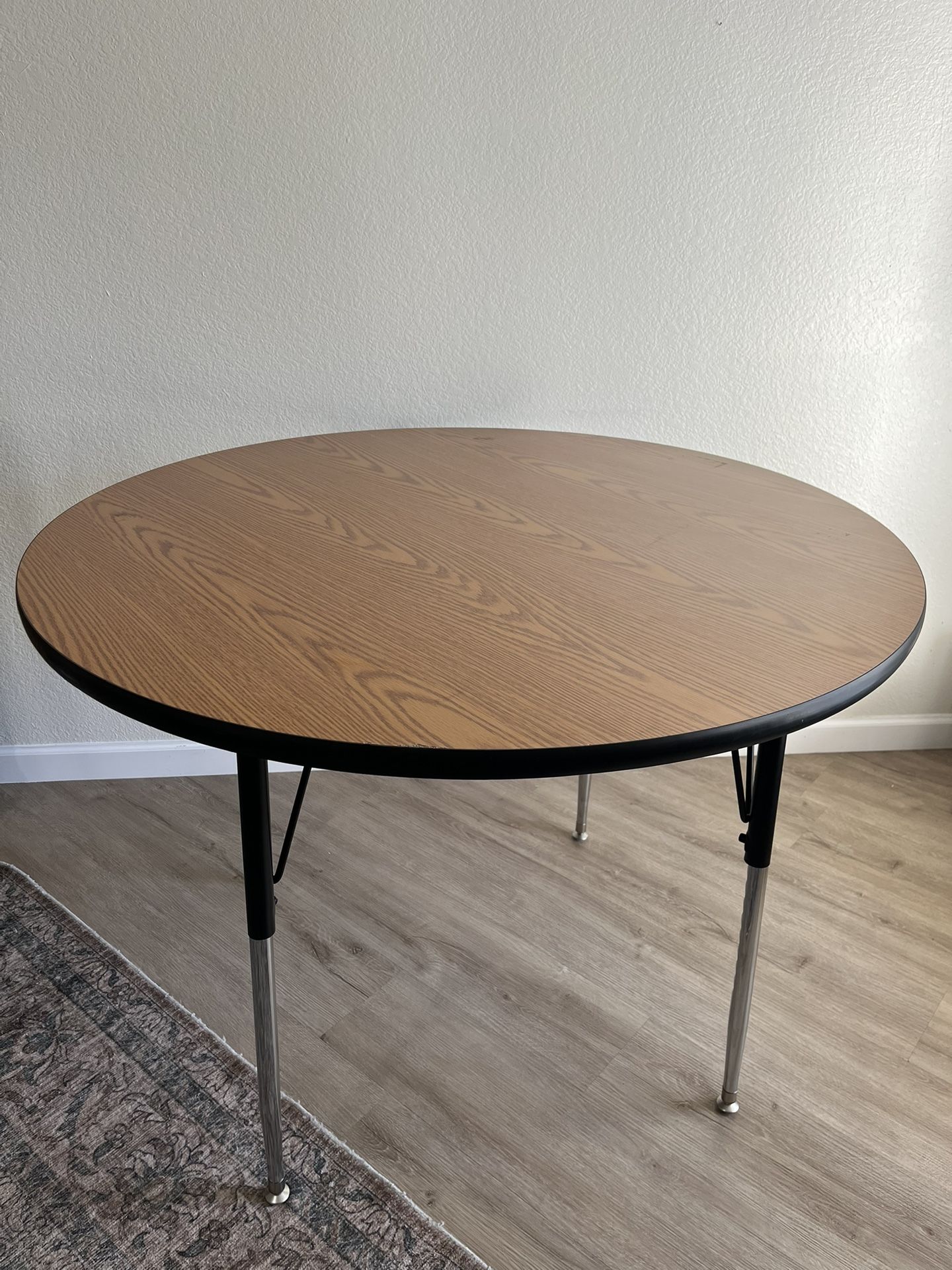 New 42” Round Oak Table – Adjustable Height Flash Furniture
