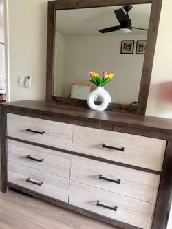 Bed frame with dresser