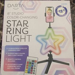 8” Star Ring Light for Cell Phones Vlogging, 16 Colors/10 Brightness Levels NEW