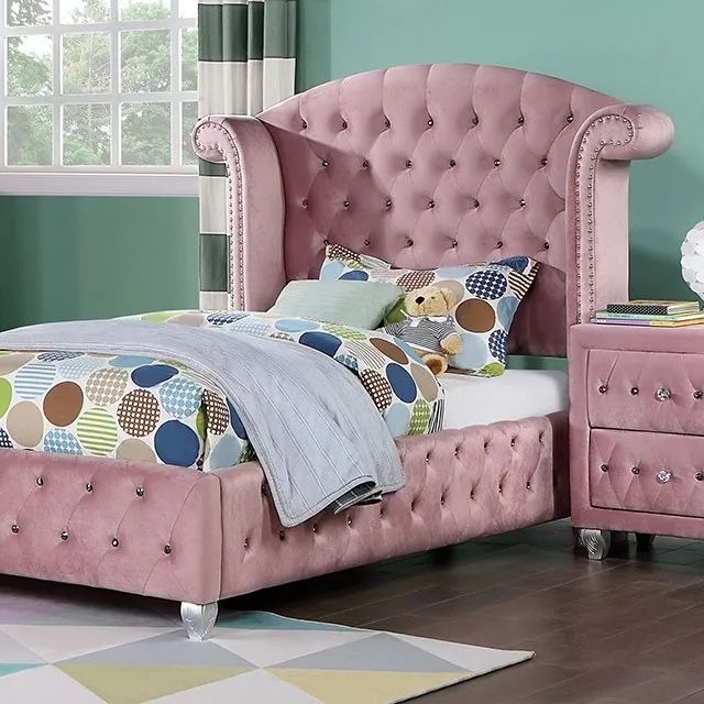 Farah Collection Wingback Headboard design Twin size bed available also in Full size bed Matching set also available Now