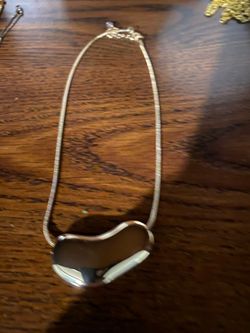 Silver Snake Chain Necklace with Stone Pendant