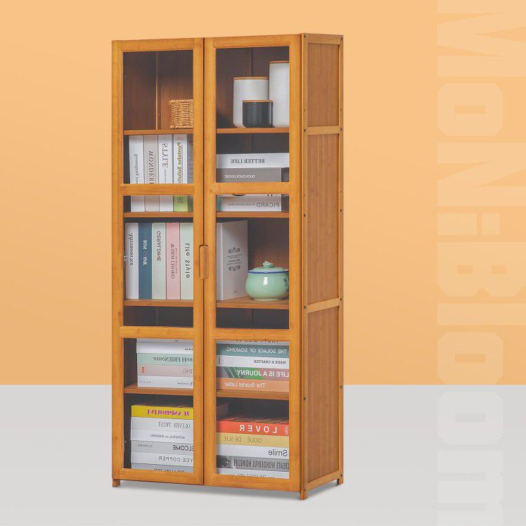 Visible Two-Doors Bookcase - Bamboo/Acrylic - Brown