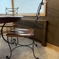 Round (54”) Dining Table/Chairs  Extends To 72”- Solid Wood + Iron  