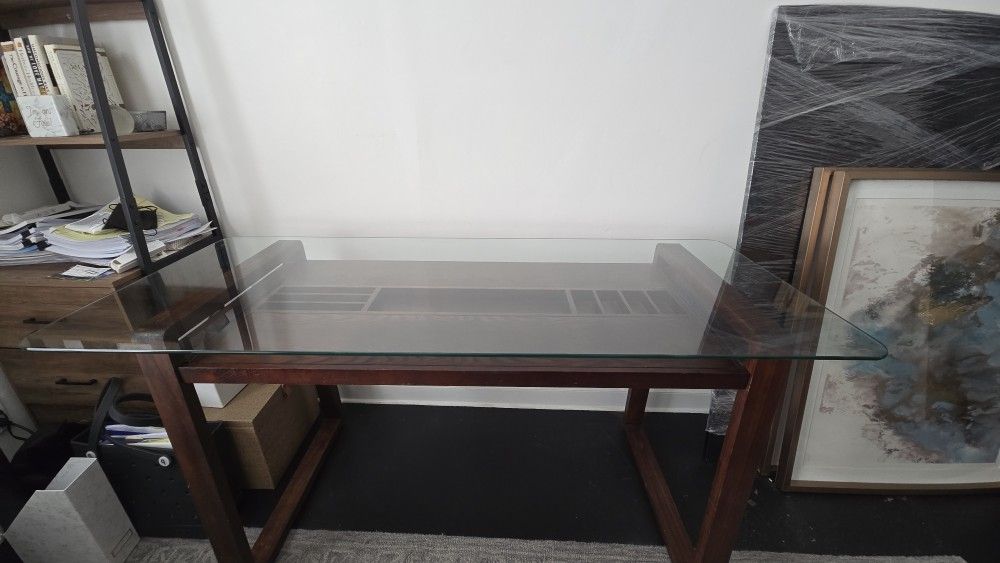 Glass Top Wooden Desk