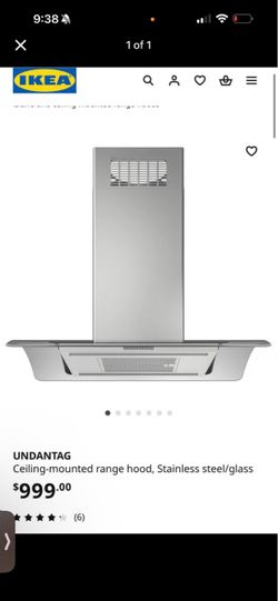 IKEA UNDANTAG ceiling mount range hood stainless steel/glass