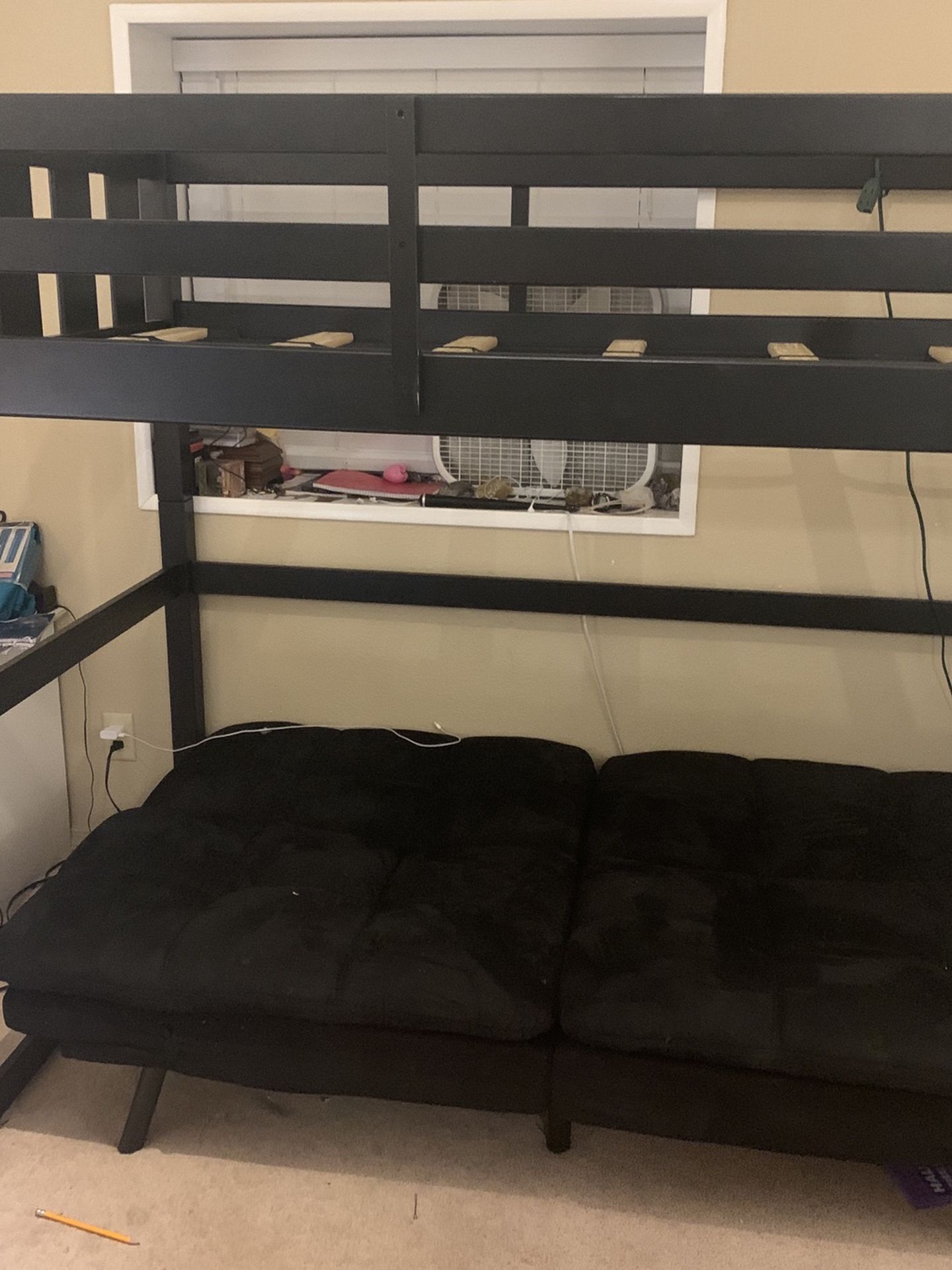 Black Wooden Loft Bed Twin Size