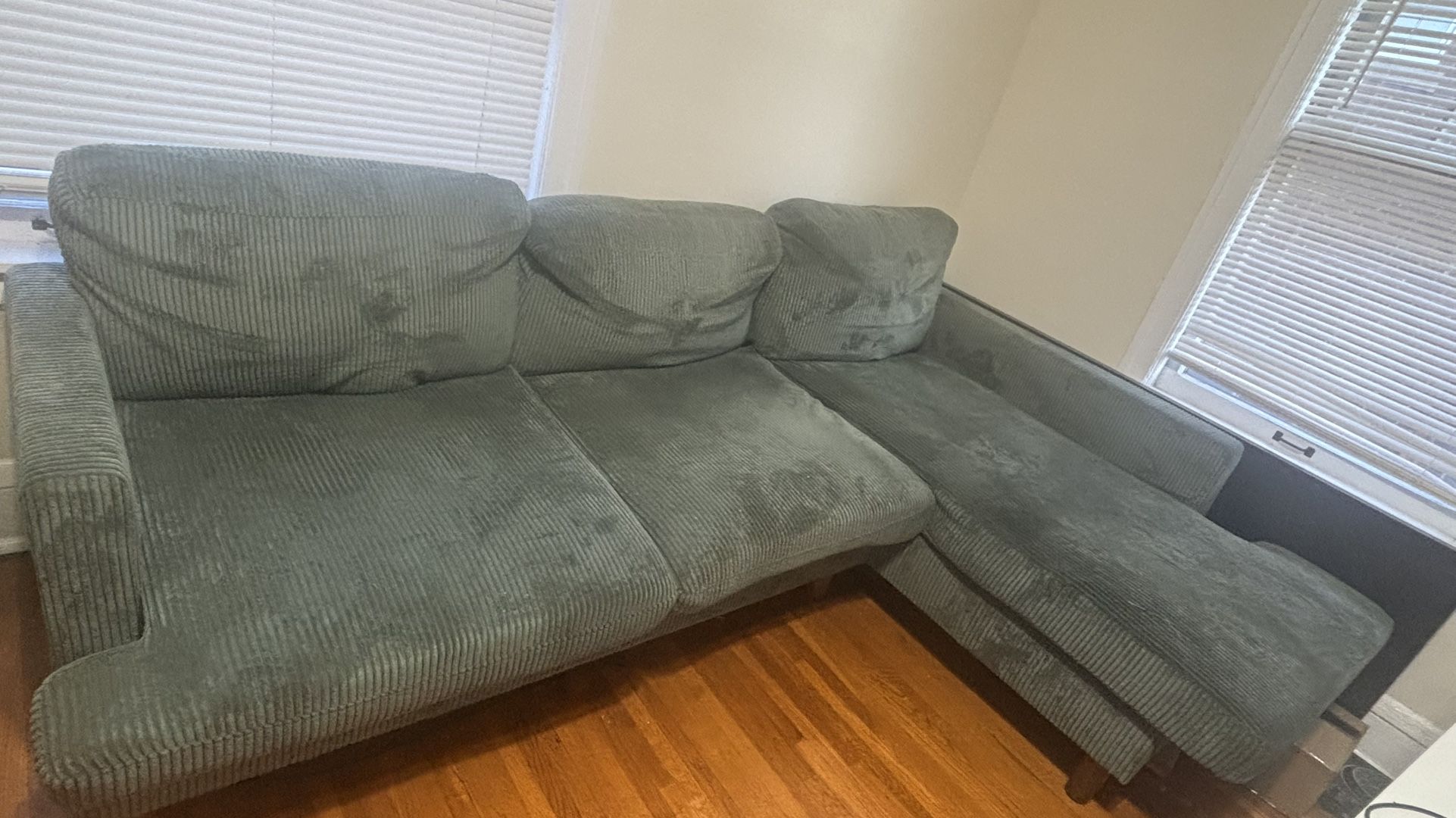 Green L Shaped Corduroy Couch