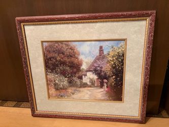 Large Framed Floral Art Print with Ornate Frame