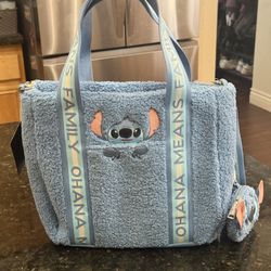 Loungefly Disney Lilo & Stitch Plush Sherpa Tote Bag with Coin Bag NWT Like