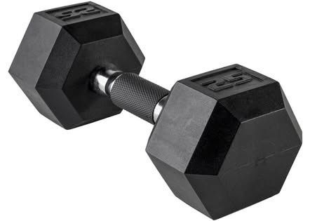 New Cap Barbell 25LB Single Rubber Hex Dumbbell with Comfort Grip. Retail price is $37.01.