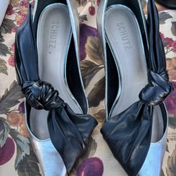 Schultz Sliver And Black Leather Dress Shoes 