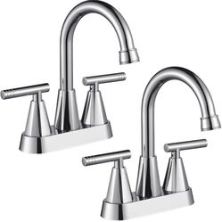 Set Of 2 Bathroom Faucets for Sink 3 Hole, 4 Inch with Pop Up Drain and 2 Supply Hoses