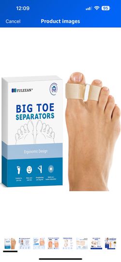 FULEEAN 2-Loop Big Toe Separator,Ergonomic Big Toe Spacers,Bunion Corrector for Overlapping Big Toe, Soft Gel Cushion with Elastic Fabric Strap, Day/N