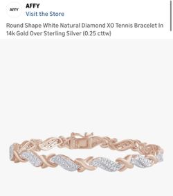 Sell/Trade AFFY 1K Gold 925 7.5 IN ROSE GOLD DIAMOND XOXO TENNIS BRACELET (See Description)