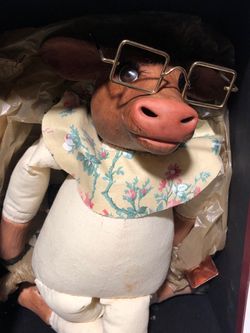 Pig Character Doll with Glasses and Floral Collar