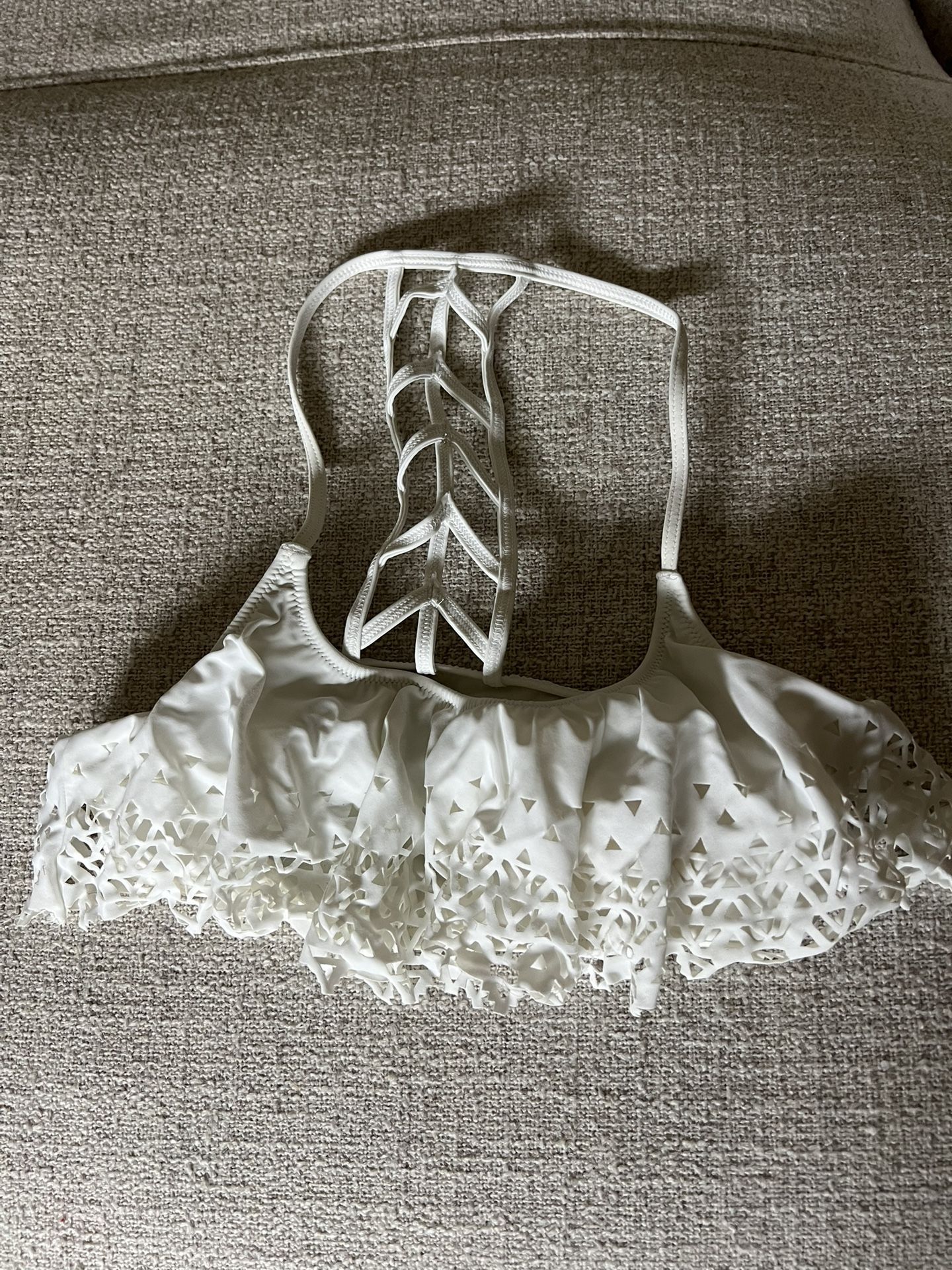 Pink Victoria Secret ruffly white bikini top