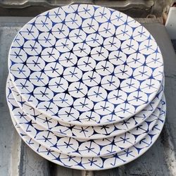 set of Madison Blue and White Floral Ceramic Dinner Plates. 