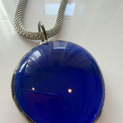 Stunning cobalt blue sea glass or lapis lazuli pendant necklace set in a silver bezel