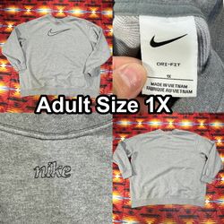 Nike Dri-FIT Crewneck Sweatshirt Adult Size 1X Gray Embroidered Swoosh Logo