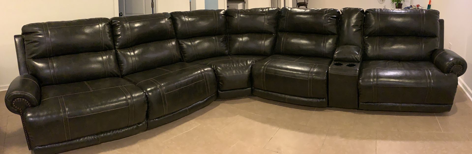 5-Piece Leather Sectional Couch with Recliners