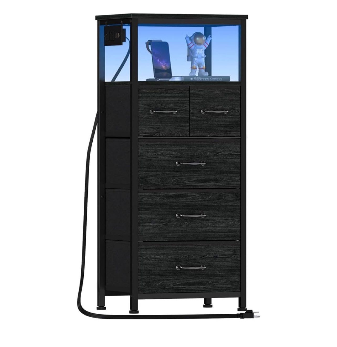 Furnulem Dresser for Bedroom, Tall Nightstand, Vertical Chest with Wood Top