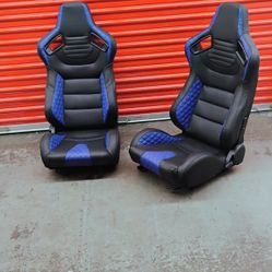 Pair of Universal Reclinable Bucket Seats with Bottom Mount Sliders, 21" W X 22" D X 38" H, Black/Bl