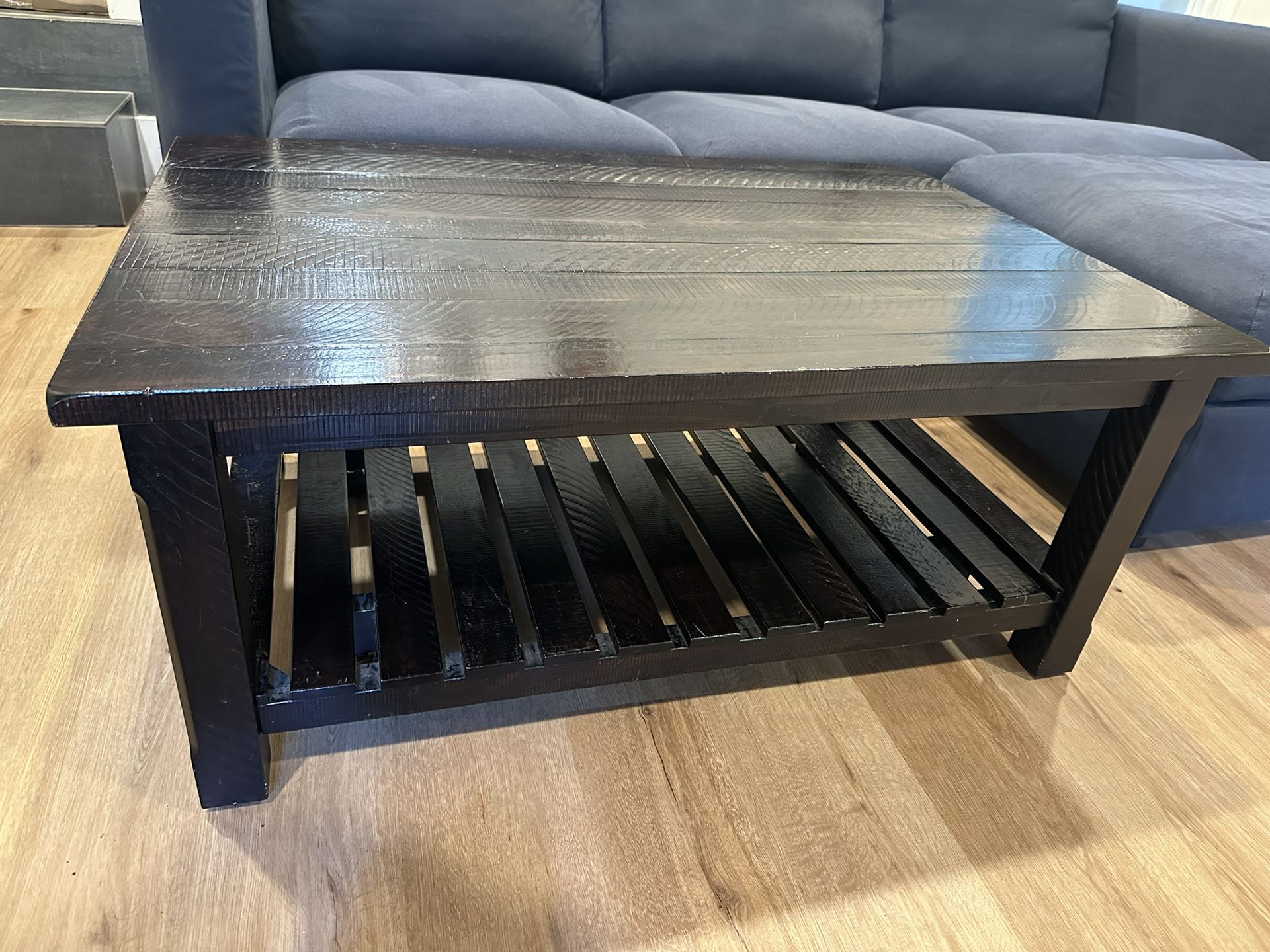 Farmhouse Espresso Wood Coffee Table – Great for Puzzles + Under-table Storage