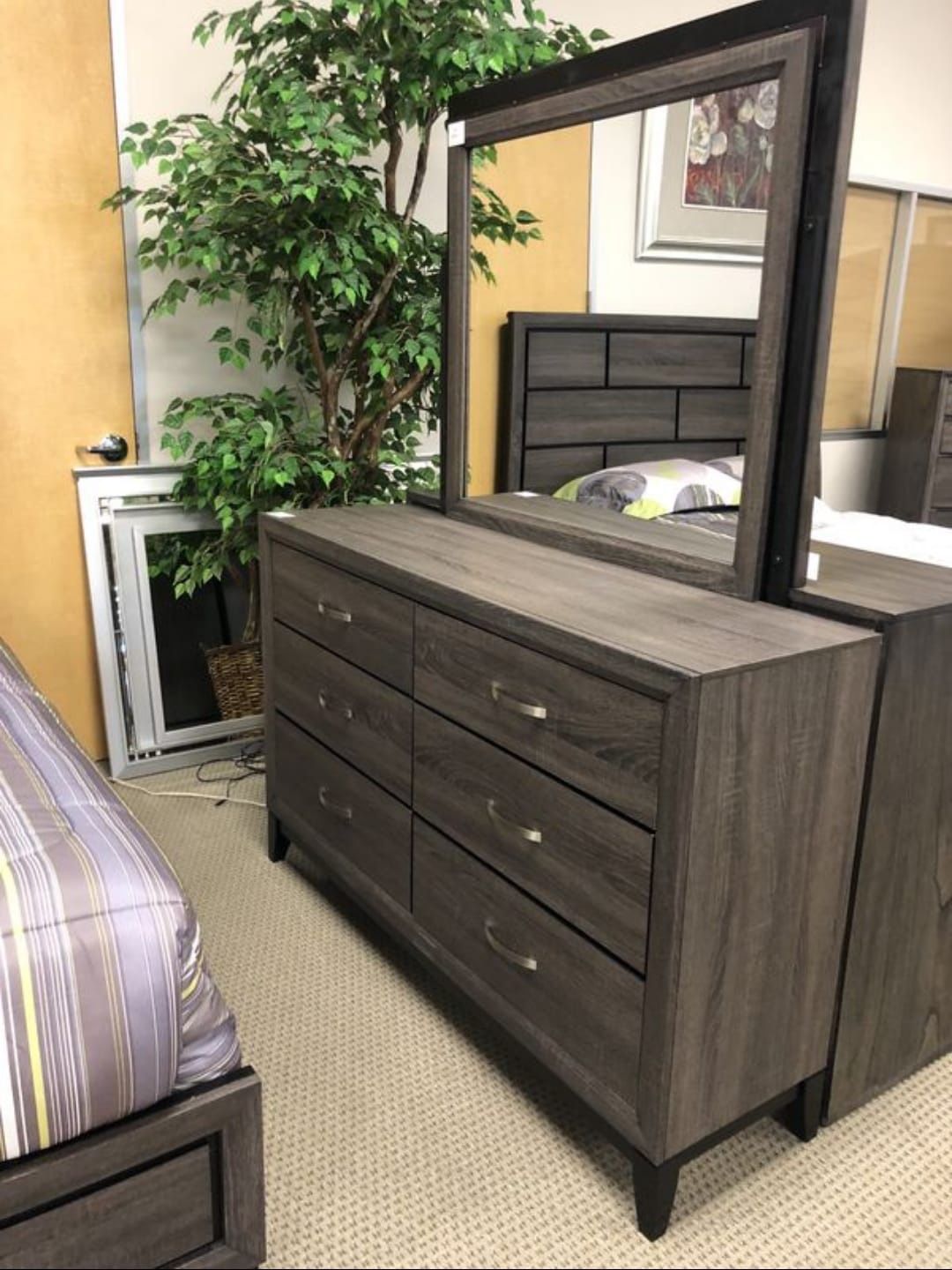 Brand New Gray Panel Bedroom Set, Bedroom Furniture (bed frame, Dresser, mirror, nightstand)