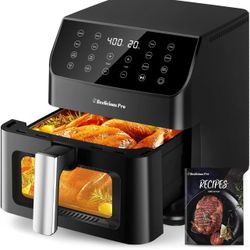 Beelicious 5.8QT Large Air Fryer, 12-in-1 Digital Airfryer with Clear Window, 40+ Recipes, Flavor-Lock Tech, Shake Reminder, Compact, Quiet, Dishwashe