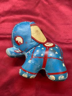 Vintage 1940s–1950s Oilcloth Stuffed Circus Elephant Toy
