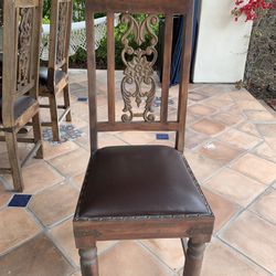 Spanish  Acacia Wooden Dining Chairs With Metal Inlay