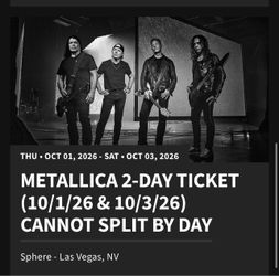 Metallica 2 day Las Vegas Sphere GA Pit Ticket
