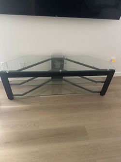 3-Tier Glass TV Stand with Black Metal Frame