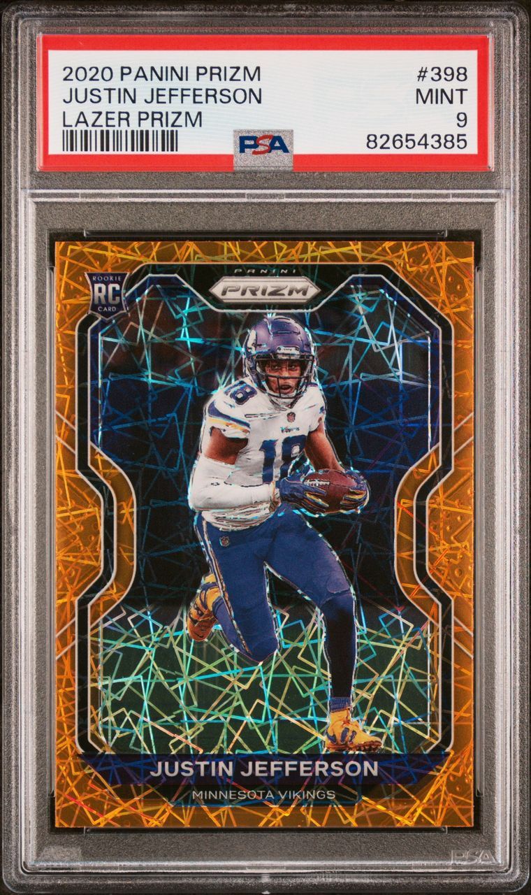 2020 Justin Jefferson Prizm Orange Lazer #398 PSA 9 Vikings