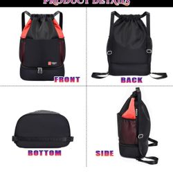 Drawstring Backpack with Shoe Compartment,Dry Wet Gym Bag