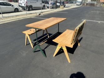 Bar Height Dining Table With Oak MCM Benches Mid Century Modern