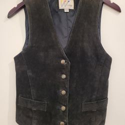 Black Leather Suede Vest - Women's Medium