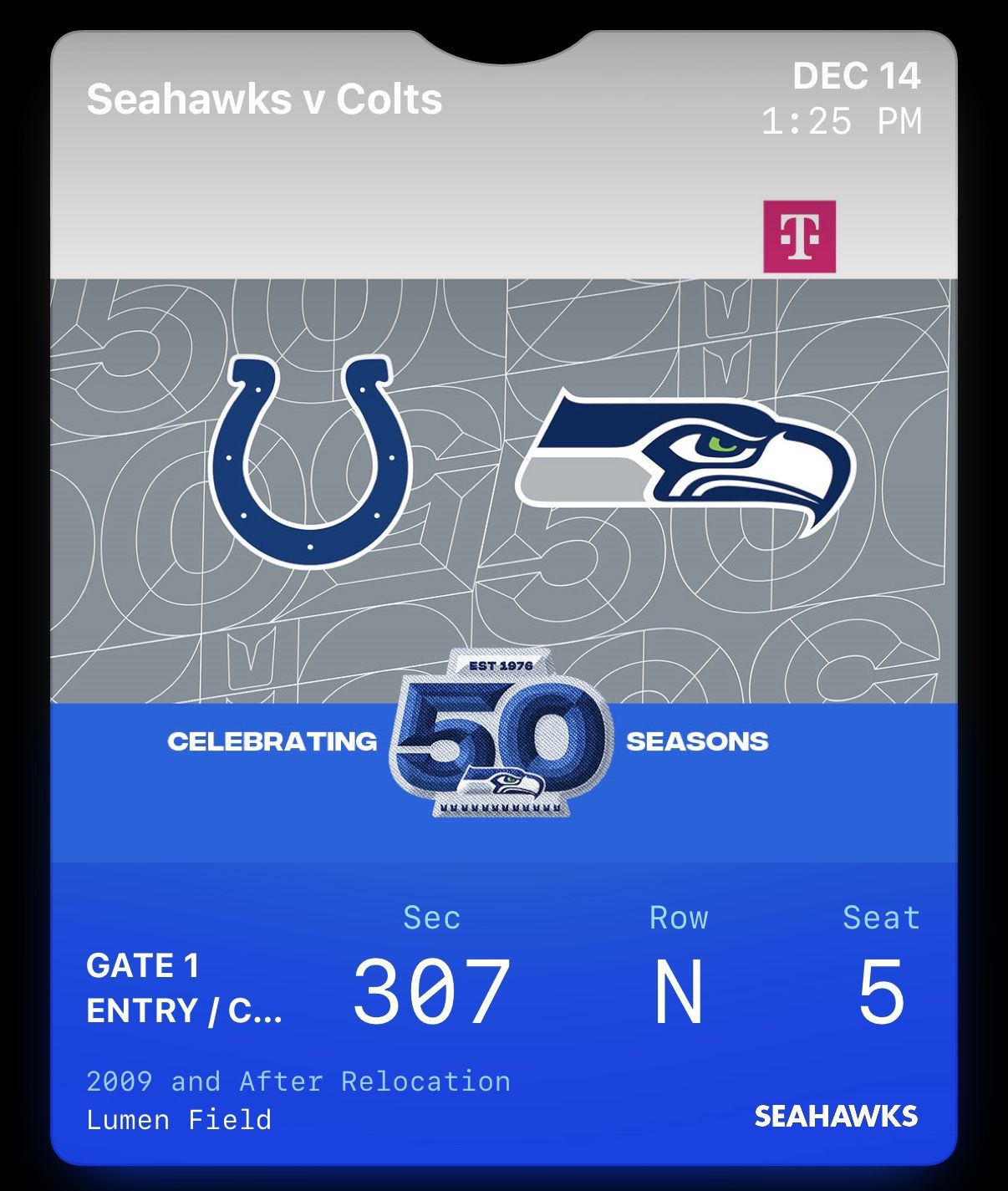 Seahawks - Colts Dec 14- Selling 2 Tickets for $475